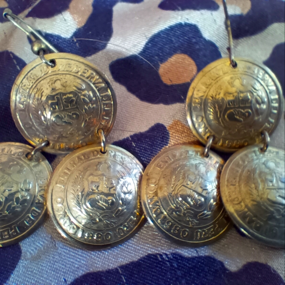 Genuine vintage Peru coin earrings